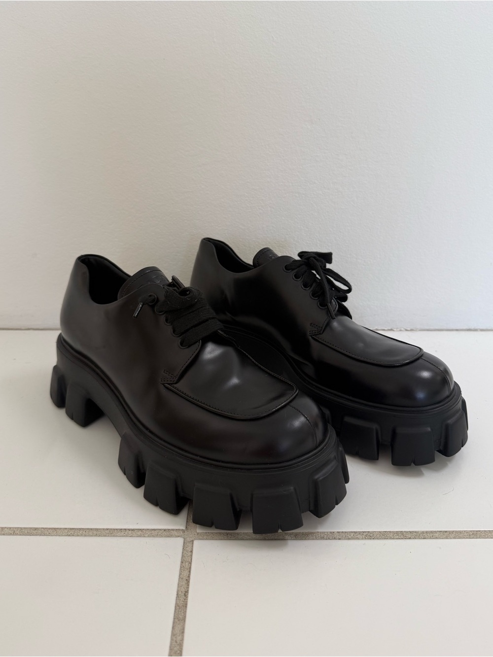 PRADA Monolith Black Chunky Lug Sole Leather Derby Shoes - Sz 10 - 💯 AUTHENTIC - Picture 2 of 12
